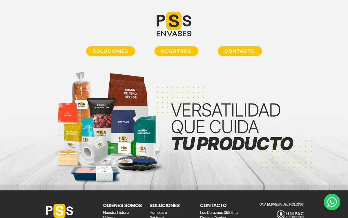 Portada del sitio de PSS Envases